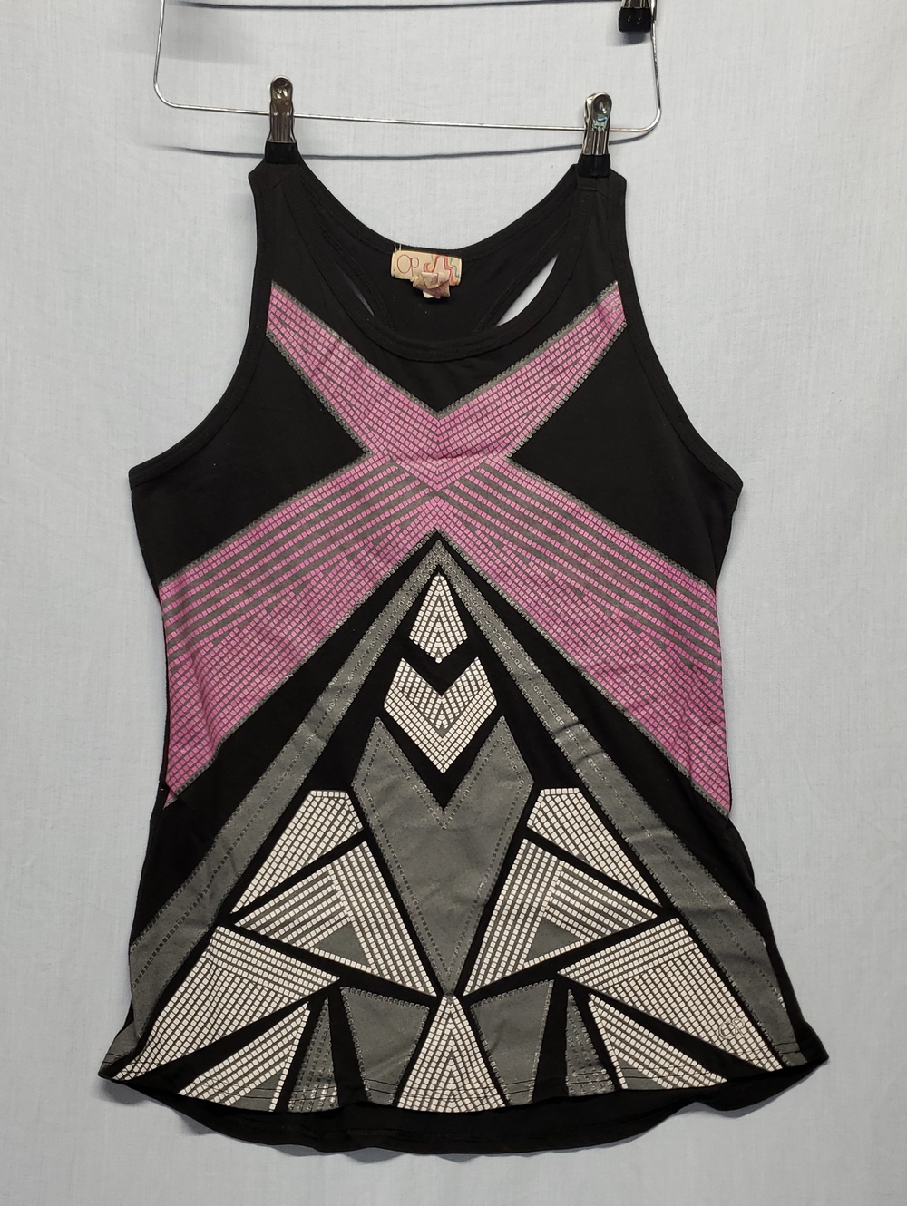 OP Black Tank Top with Pink and Silver Geometric Design